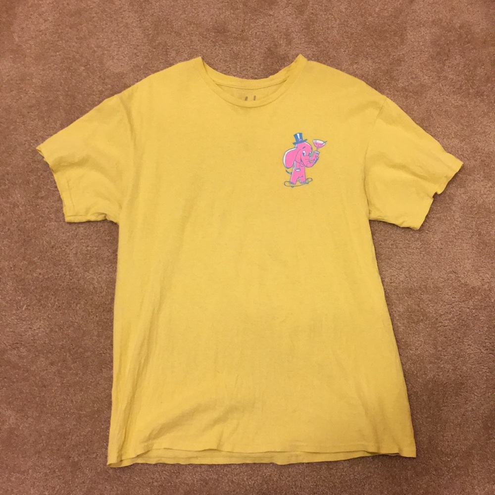 Yellow pink elephant skate club tee
